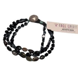 NWT Peyote Bird Black Semiprecious Stone Sterling Silver Multistrand Bracelet